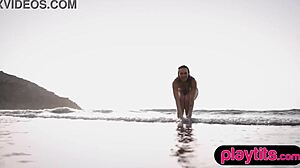 Big Ass German Babe Strips Exposing Juicy Tits on Beach