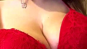 my friend's big tits milf mom flashes red bra nipples outdoor