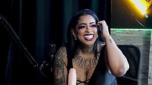 Morena Marcelly Melo Slobbers Hard on Sheer Red Toy Blowjob