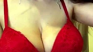 my friend's big tits milf mom flashes red bra nipples outdoor