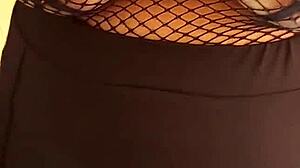my wife gets sluttier showing her massive tits in lace bra and fishnet top