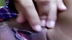 hey ashira's hairy asian pussy looks so pretty in this bedroom call video sex 😍💦 close up moans