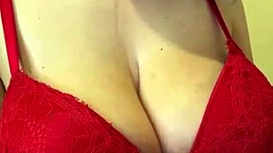 my friend's big tits milf mom flashes red bra nipples outdoor