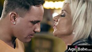 young stud pounds old woman's pussy spooning till she cums