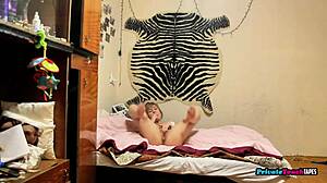 Russian Blonde Fingers Tight Pussy on Hidden Bedroom Camera Amateur Solo Tease