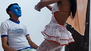 effeminate guy stares horny as 22 year old latina milf dances like total whore
