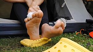 Vacation sex tape rips clothes off stepmom's feet and toes!