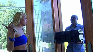 Whoa, young blonde teen begs black stepdad's monster cock to stretch her tight pussy!