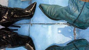 Peeing Streams Down Shiny Ankle Boots in Ass-Focused Fetish