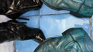 Peeing Streams Down Shiny Ankle Boots in Ass-Focused Fetish
