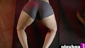 Big ass blonde milf flexes post-workout while hot black babe poses nude teasing