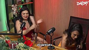 three horny brazilian milfs strip tease with toys in california studio