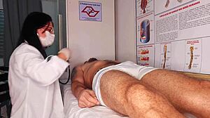 nurse and esthetician watch patient's huge erection grow hard