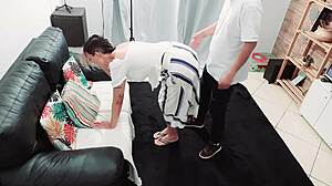 Maid Slapped and Deepthroated with Cum on Tits