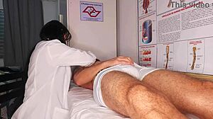 nurse and esthetician watch patient's huge erection grow hard