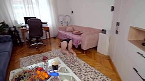 Redhead with big natural tits gets passionately fucked despite her clumsy stuck positions