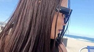 Beach dogging tinder guy rams athletic brunette doggystyle