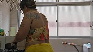 naughty wife crams tiny shorts between ass cheeks flashing her curves in public reality