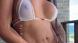 Married Slut Tries Naughty See-Through Bikinis for Beach Flashing Fun