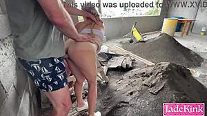 slut takes big cock pov pounding bent over public construction site