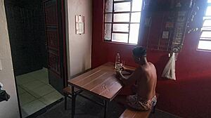 Big Cock Bodybuilder Plays Cards Turns To Fucking Two Muscular Black Pornstars