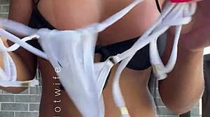 Married Slut Tries Naughty See-Through Bikinis for Beach Flashing Fun