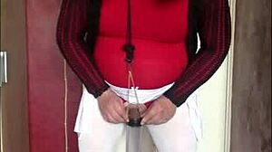 sissy crossdresser begs shyly for piss filling his tube to swallow every drop homemade