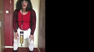 sissy crossdresser begs shyly for piss filling his tube to swallow every drop homemade