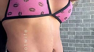 Married Slut Tries Naughty See-Through Bikinis for Beach Flashing Fun