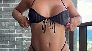 Married Slut Tries Naughty See-Through Bikinis for Beach Flashing Fun