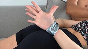 moms pretty bound friend moans deeply throating my cock hands tied behind her back sucking hungrily