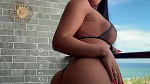 Married Slut Tries Naughty See-Through Bikinis for Beach Flashing Fun