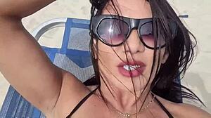 Beach dogging tinder guy rams athletic brunette doggystyle