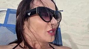 Beach dogging tinder guy rams athletic brunette doggystyle