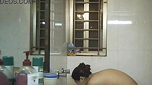 you spying on this fat indian bbw's huge natural tits shower?