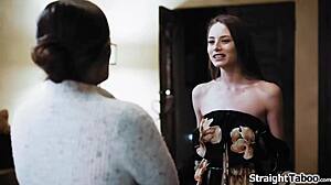 Petite teens and busty milf coax stepdaddy into taboo threesome with deepthroats blowjobs and pussy licking