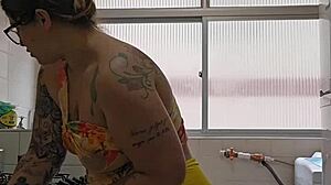 naughty wife crams tiny shorts between ass cheeks flashing her curves in public reality