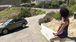Skinny ebony Jada Doll takes stranger's big black cock creampie deep