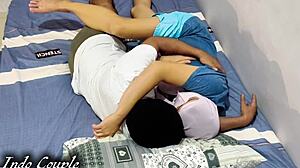 Indo Bokep Full: Husband Home From Work Fucks Wife, Cums on Boobs