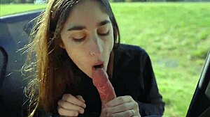 skinny horny teen sucks cock and swallows cum on road trip pov