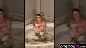 Chubby Milf Sophie Dee Fingers Shaved Pussy in Steamy Bath