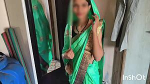 village bhabhi shivani tempts in sheer green saree curves
