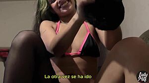 brazilian skinny latina femdom grabs my monster cock handjob tattooed tease