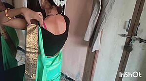 village bhabhi shivani tempts in sheer green saree curves