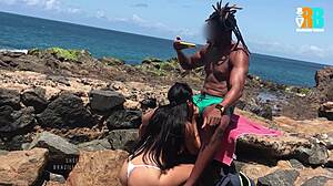 hey watch this brazilian bull pound the married slut doggystyle on beach humiliating cuckold husband by video call!!