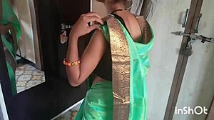 village bhabhi shivani tempts in sheer green saree curves