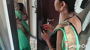 village bhabhi shivani tempts in sheer green saree curves