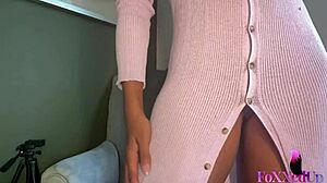 Jenna foxx strips teasing big tits and ass before gaping with swift vibrator