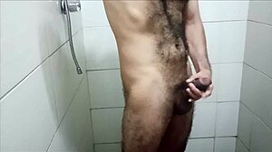 tucacheritocacheron jerks monster cock in shower till dizzy