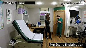 nurse giggles spreads shaved pussy and cums hard on hospital clock backstage